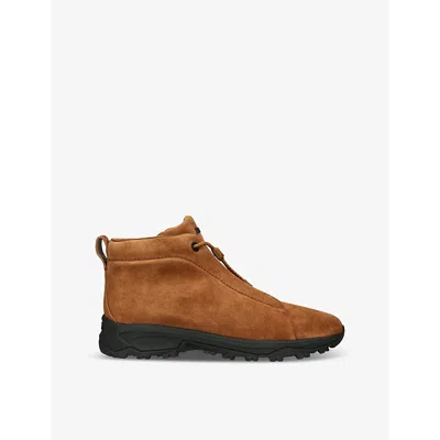 Ermenegildo Zegna Mens Triple Stitch Vetta Suede High-top Trainers Ta In Tan