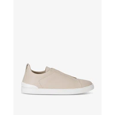 Ermenegildo Zegna Mens Bone X3 Stitch Cashmere Leather Low-top Trainers