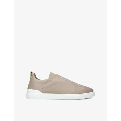 Ermenegildo Zegna Mens  Triple-stitch Low-top Leather Trainers In Grey Mid