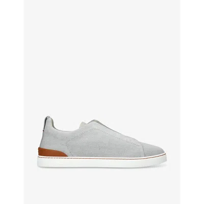 Ermenegildo Zegna Mens Triple-stitch Denim Low-top Trainers Grey