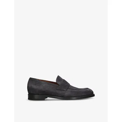 Ermenegildo Zegna Mens Grey/dark Classic Suede Penny Loafers Eur 43 / 9 Uk In Gray