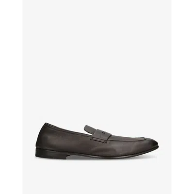 Ermenegildo Zegna Mens  L'asola Almond-toe Leather Penny Loafers In Dark Brown