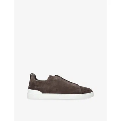 Ermenegildo Zegna Mens  Triple Stitch Panelled Suede Low-top Trainers In Taupe