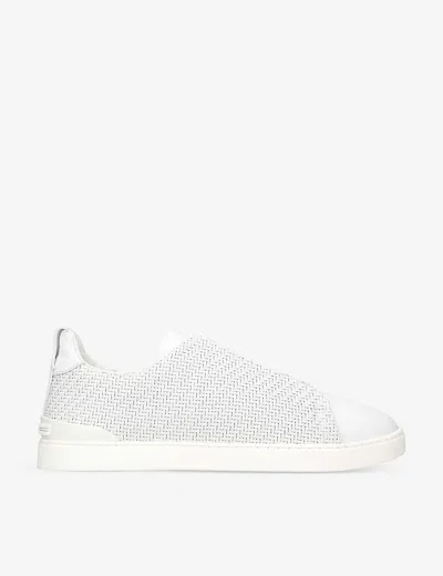 Ermenegildo Zegna Mens White Triple Stitch Interwoven Leather Low-top Trainers