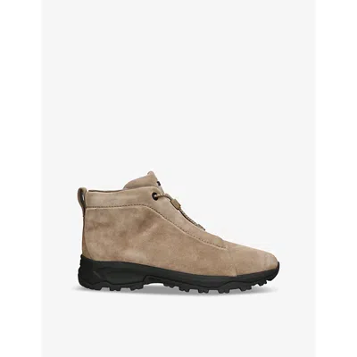 Ermenegildo Zegna Mens Beige Triple Stitch Vetta Suede High-top Trainers