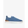 Ermenegildo Zegna Mens Blue Triple Stitch Contrast-sole Denim Low-top Trainer In Blue