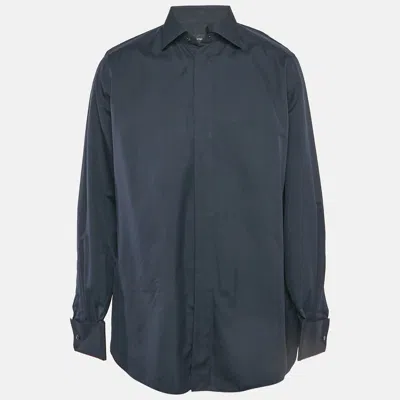 Pre-owned Ermenegildo Zegna Navy Blue Cotton Blend Tailored Fit Shirt Xxl