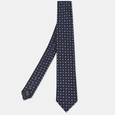 Pre-owned Ermenegildo Zegna Navy Blue Floral Pattern Silk Tie