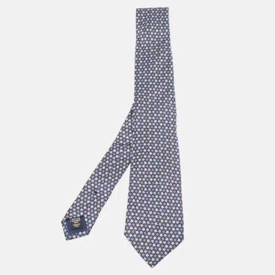 Pre-owned Ermenegildo Zegna Navy Blue Star Patterned Silk Tie