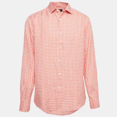 Pre-owned Ermenegildo Zegna Orange Gingham Cotton Blend Shirt Xl