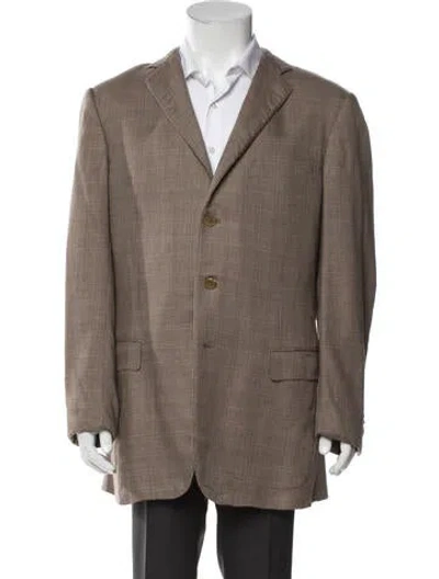 Pre-owned Ermenegildo Zegna Plaid Print Peacoat In Brown