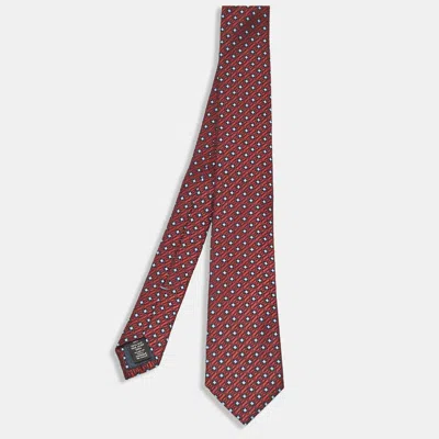 Pre-owned Ermenegildo Zegna Red Patterned Silk Skinny Tie