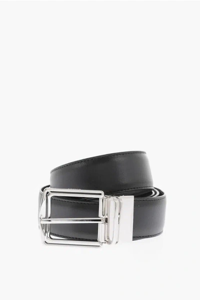 Ermenegildo Zegna Reversible Leather Belt With Silver Buckle 35mm In Black