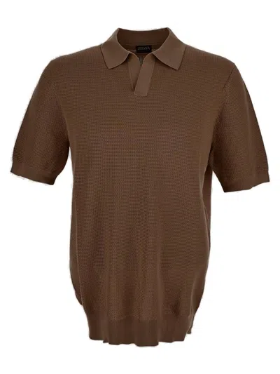 Ermenegildo Zegna Short Sleeved Knitted Polo Shirt In Brown