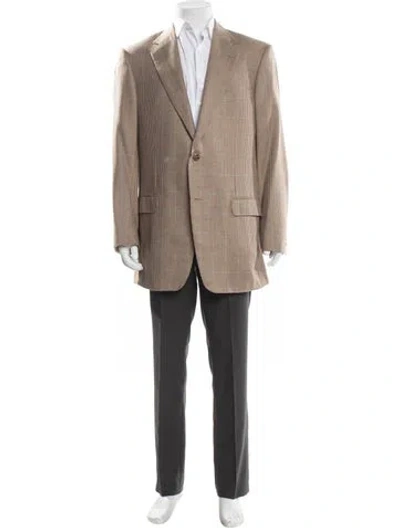 Pre-owned Ermenegildo Zegna Silk Plaid Print Blazer In Brown