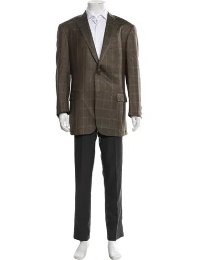 Pre-owned Ermenegildo Zegna Silk Plaid Print Suit In Green