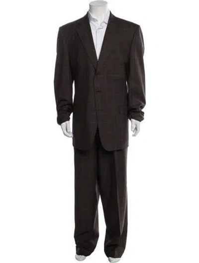 Pre-owned Ermenegildo Zegna Silk Plaid Print Two-piece Suit In Brown