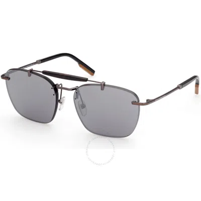 Ermenegildo Zegna Silver Smoke Mirror Navigator Men's Sunglasses Ez0155 09e 59 In Brown / Gun Metal / Gunmetal / Silver