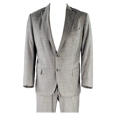 Pre-owned Ermenegildo Zegna Size 46 Grey White Window Pane Wool Notch Lapel Suit