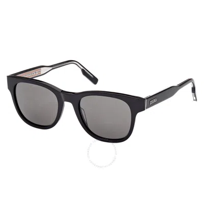 Ermenegildo Zegna Smoke Square Men's Sunglasses Ez0222 01a 52 In Black