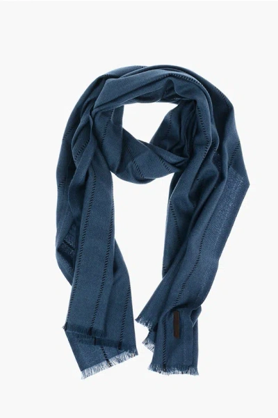 Ermenegildo Zegna Solid Color Scarf With Fringes In Blue
