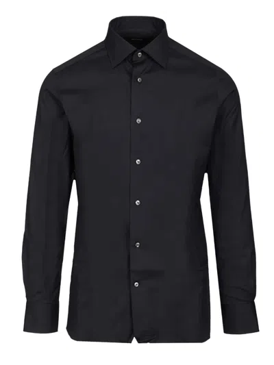 Ermenegildo Zegna Stretch Cotton Shirt Shirts Blue In Black