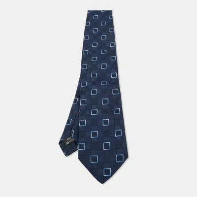 Pre-owned Ermenegildo Zegna Su Misura Blue Square Patterned Silk Tie