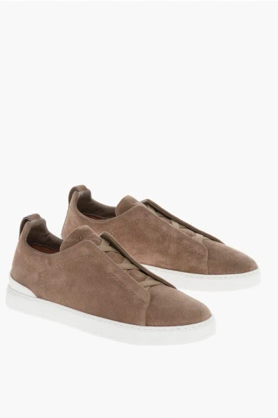 Ermenegildo Zegna Suede Triple Stitch Low Top Trainers