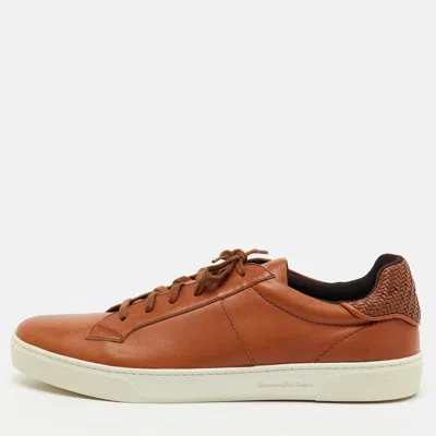 Pre-owned Ermenegildo Zegna Tan Leather Low Top Sneakers Size 45 In Brown