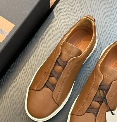 Pre-owned Ermenegildo Zegna Triple Stitch Casual Sneakers Hot Selling In Brown
