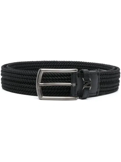 Ermenegildo Zegna Triple Stitch Interwoven Buckle Belt In Black