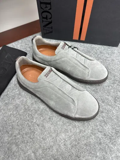 Pre-owned Ermenegildo Zegna Triple Stitch Men's Sneakers In Gray