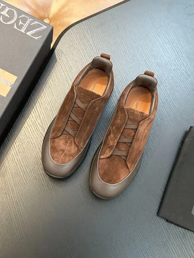 Pre-owned Ermenegildo Zegna Triple Stitch Sneakers Hot Selling In Brown