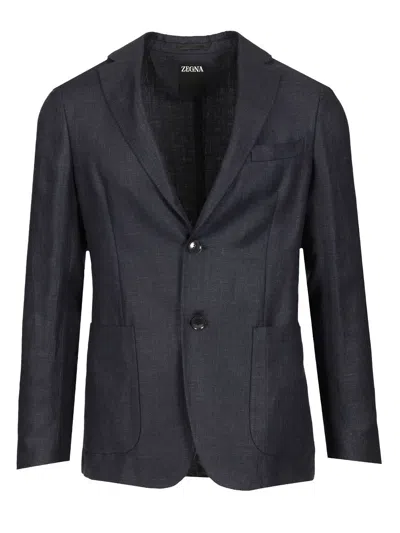Ermenegildo Zegna Unlined Jacket In Linen And Wool Blend Jackets Blue