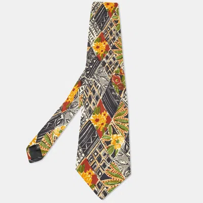 Pre-owned Ermenegildo Zegna Vintage Black Floral Print Silk Traditional Tie