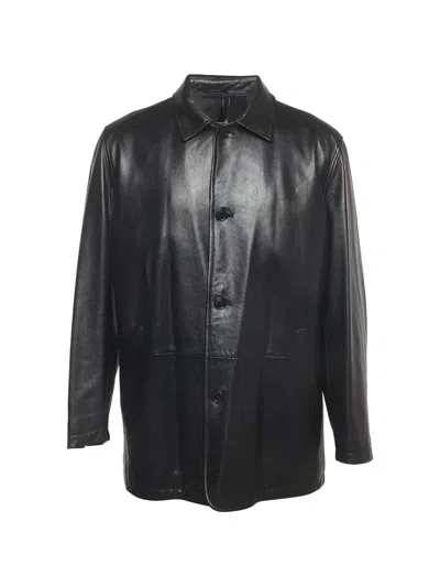 Pre-owned Ermenegildo Zegna Vintage Button-up Leather Jacket In Black