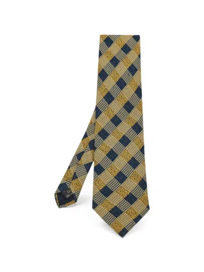 Pre-owned Ermenegildo Zegna Vintage Check Pattern Tie In Yellow