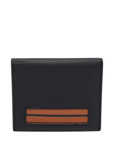 Pre-owned Ermenegildo Zegna Vintage Contrast-stripe Leather Card Case In Black