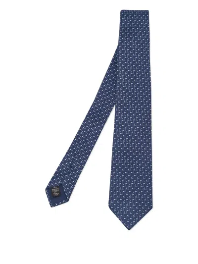Pre-owned Ermenegildo Zegna Vintage Flag-pattern Silk Tie In Blue