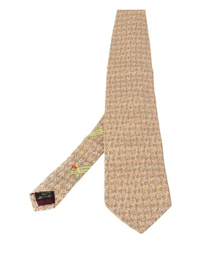 Pre-owned Ermenegildo Zegna Vintage Floral-pattern Silk Tie In Neutral