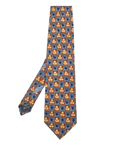Pre-owned Ermenegildo Zegna Vintage Floral-print Checked Tie In Blue