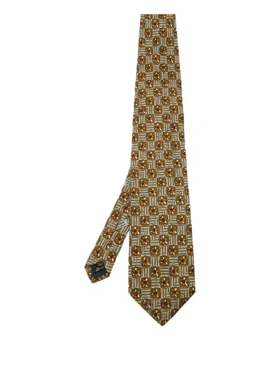 Pre-owned Ermenegildo Zegna Vintage Floral Striped Silk Tie In Neutral