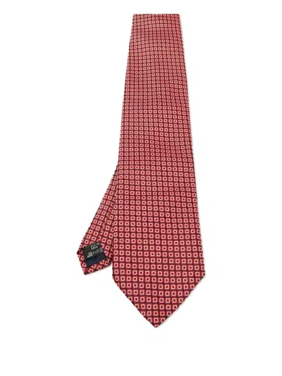 Pre-owned Ermenegildo Zegna Vintage Geometric-pattern Silk Tie In Red