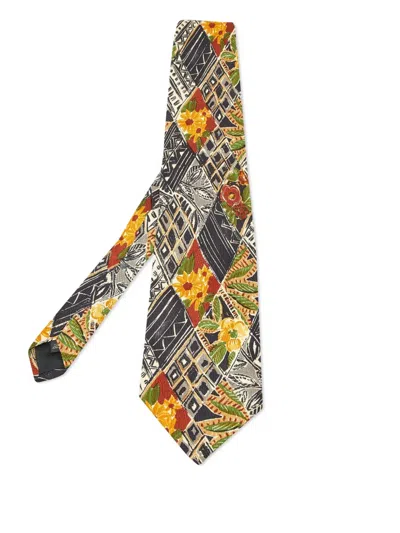 Pre-owned Ermenegildo Zegna Vintage Geometric-print Floral Tie In Black