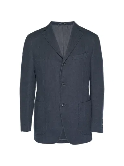 Pre-owned Ermenegildo Zegna Vintage Herringbone-pattern Single-breasted Blazer In Gray