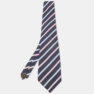 Pre-owned Ermenegildo Zegna Vintage Navy Blue Diagonal Striped Silk Traditional Tie