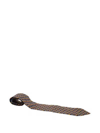 Pre-owned Ermenegildo Zegna Vintage Patterned-jacquard Silk Tie In Orange