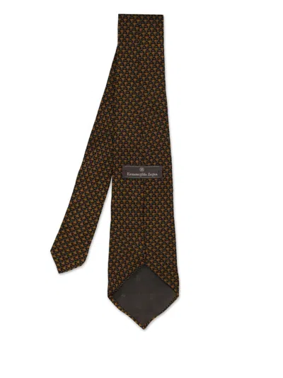 Pre-owned Ermenegildo Zegna Vintage Patterned Silk Tie In Brown