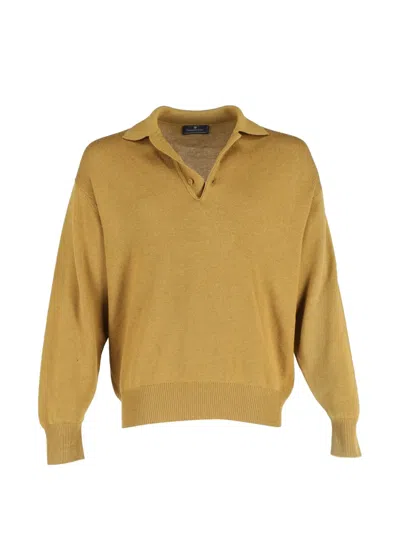 Pre-owned Ermenegildo Zegna Vintage Ribbed-trim Polo Shirt In Yellow