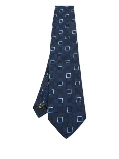 Pre-owned Ermenegildo Zegna Vintage Square-pattern Silk Tie In Blue